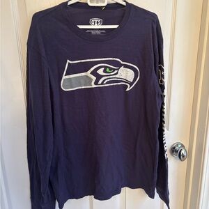 Seattle Seahawks Navy Long Sleeve Tee with Team Logo Size Large